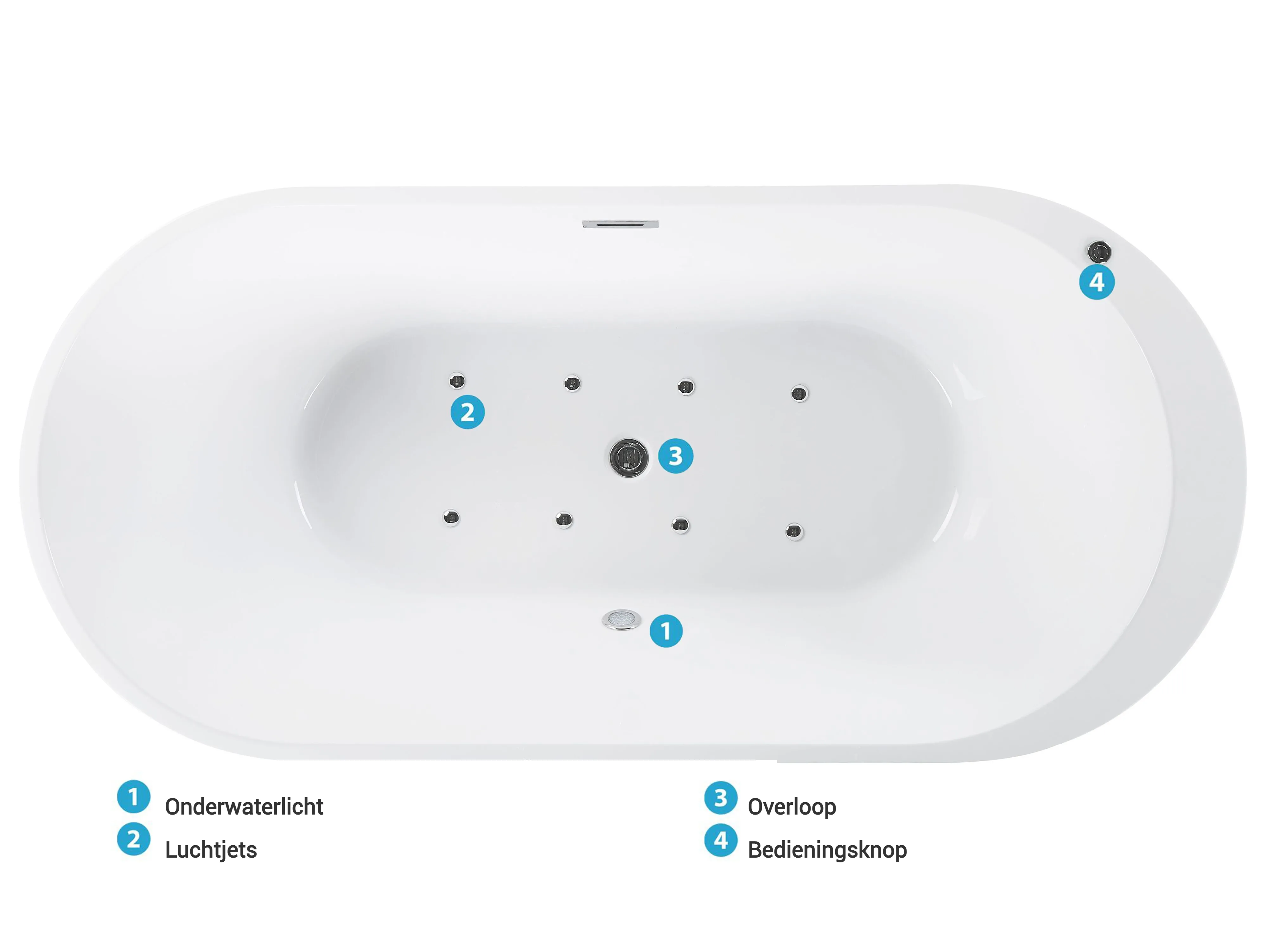 Vrijstaand bubbelbad met LED NEVIS 170 x 80 cm Zwart
