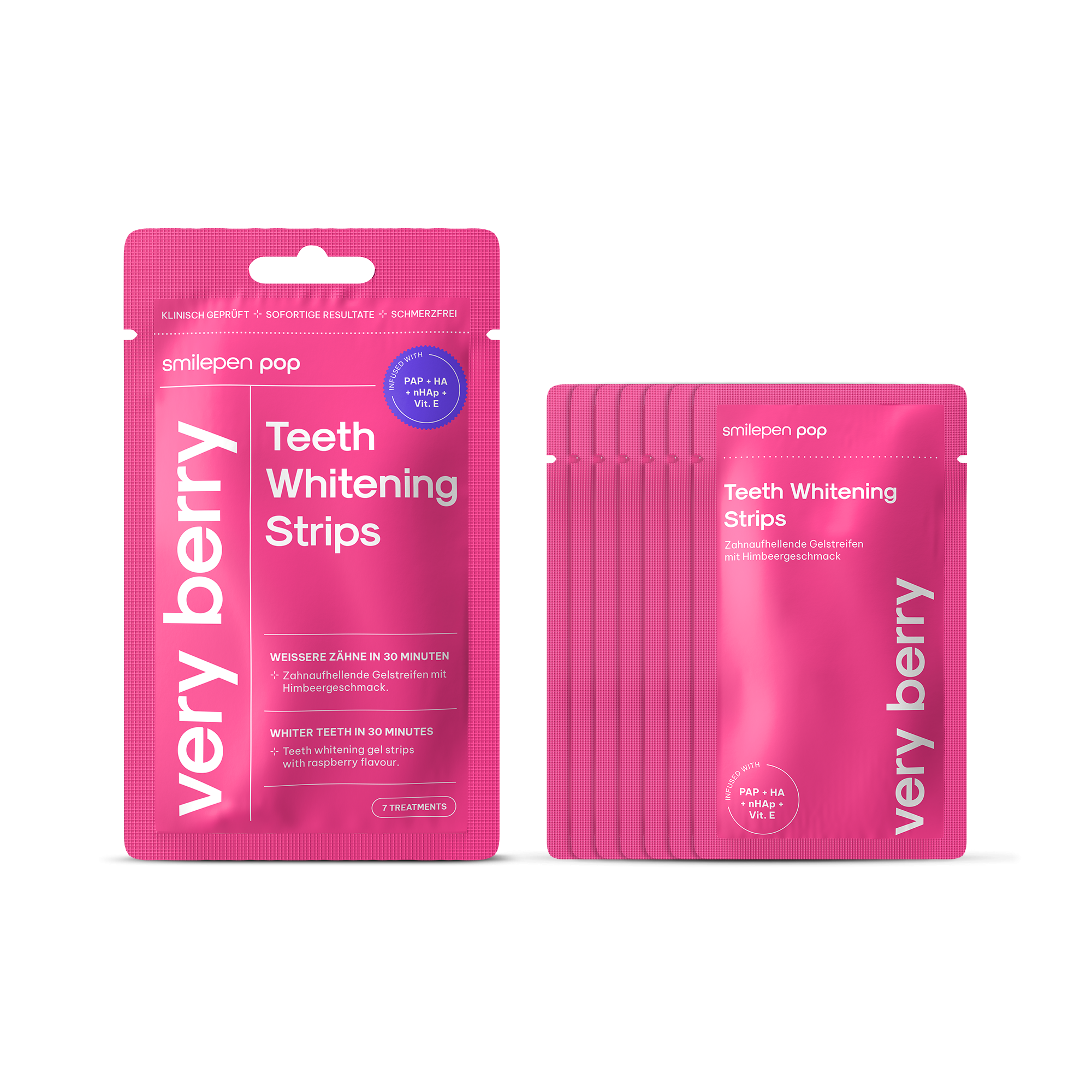 (14er Set) Zahnbleaching Pop Whitening Strips zur Zahnaufhellung (SPCWSBE) - Very Berry