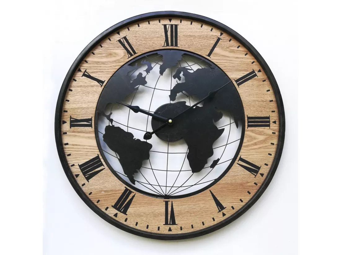 Horloge Murale Ronde Rétro Marron Noir Mdf Analogique 50x50x4,5