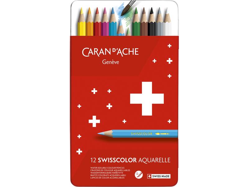 Caran d'Ache Aquarellstifte Swisscolor 12 Stück Sortiment aus 12 wasservermalbaren Farbstiften