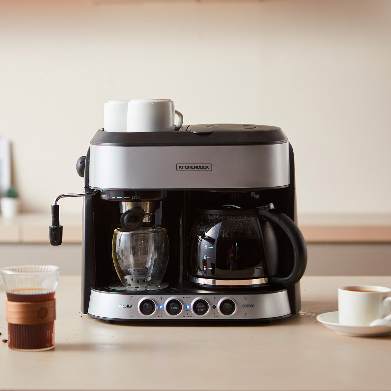 Kitchencook Machine pour expresso et café filtre gris/noir