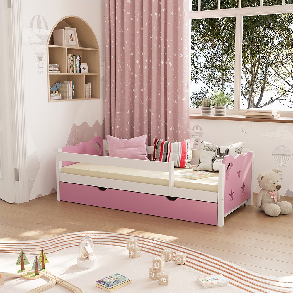 VitaliSpa Kinderbett Einzelbett Juniorbett Jessica Weiß Pink 160x80 cm modern Kinderzimmer Bett Bettschublade Rausfallschutz
