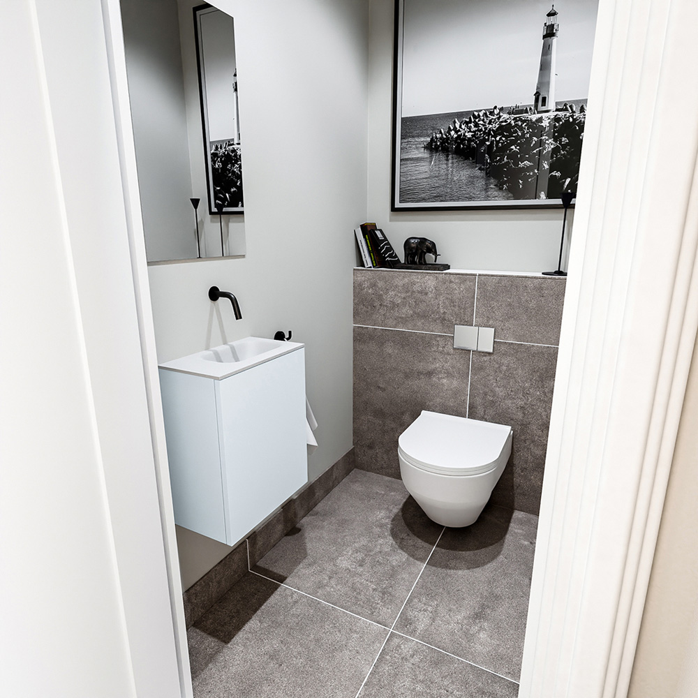 Zaro Polly toiletmeubel 40cm clay met witte wastafel zonder kraangat rechts