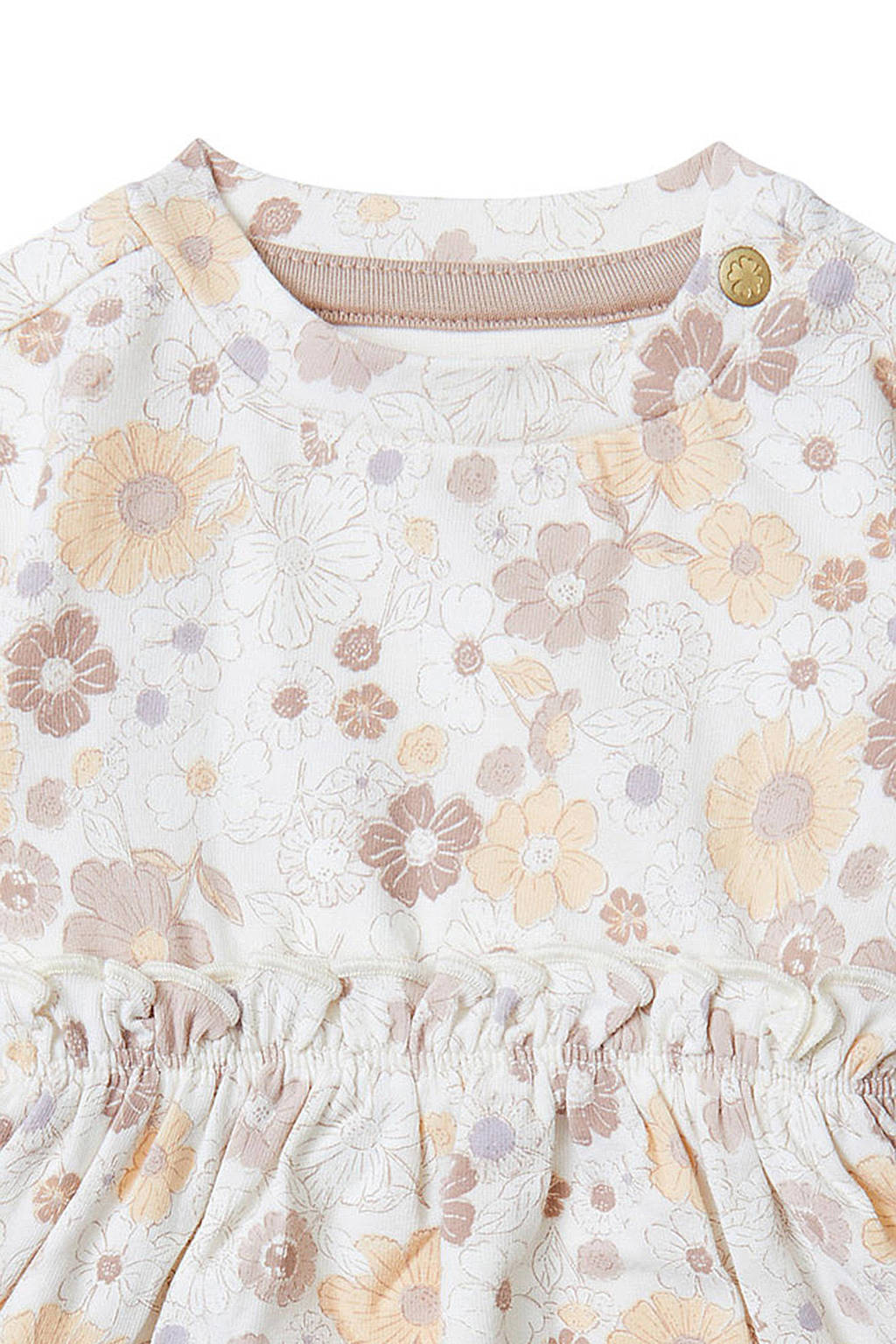 Noppies baby jurk met all over print en ruches beige/wit