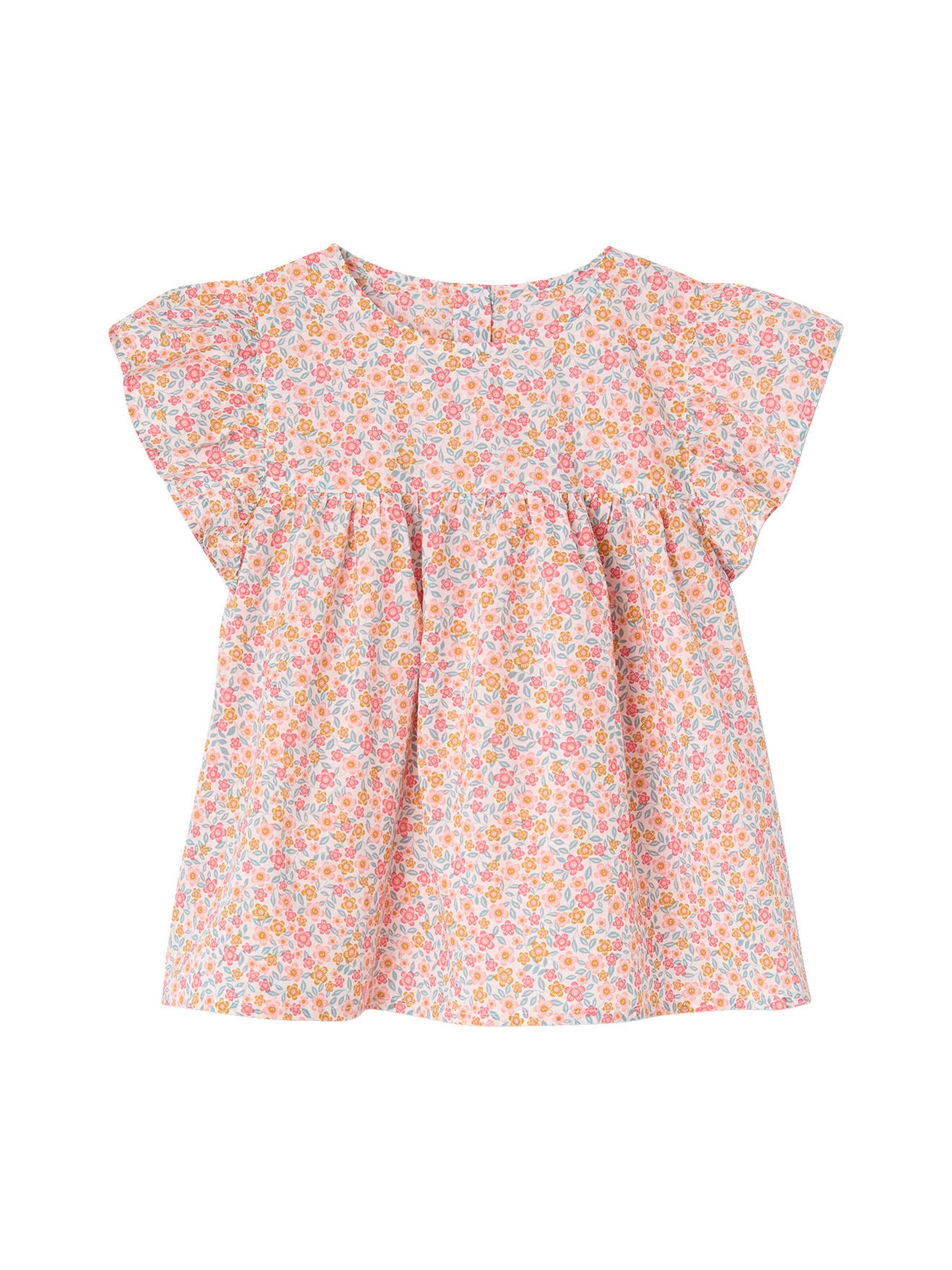 Vertbaudet Mädchen-Set: geblümte Bluse & Musselin-Shorts salbeigrün