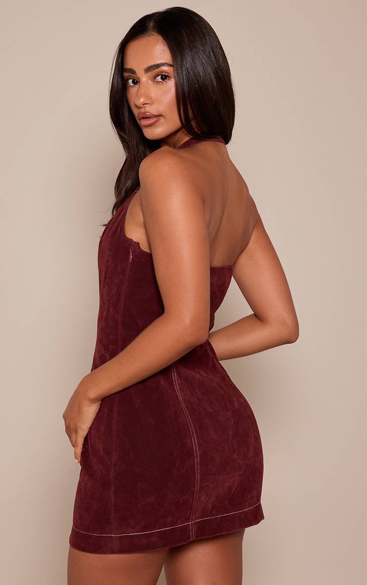 Rouge Bordeaux Robe Mini Ajustée En Synthétique À Col Licou Petite