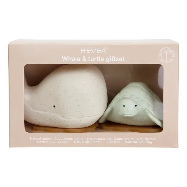 Hevea Coffret de jouets pour le bain upcyclés - Tortue & Baleine | Sauge