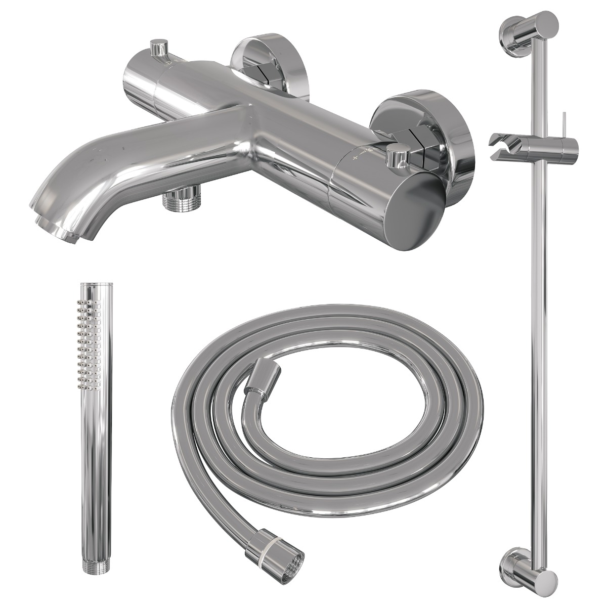 Brauer Chrome Edition thermostatische badkraan met glijstang en staafhanddouche chroom