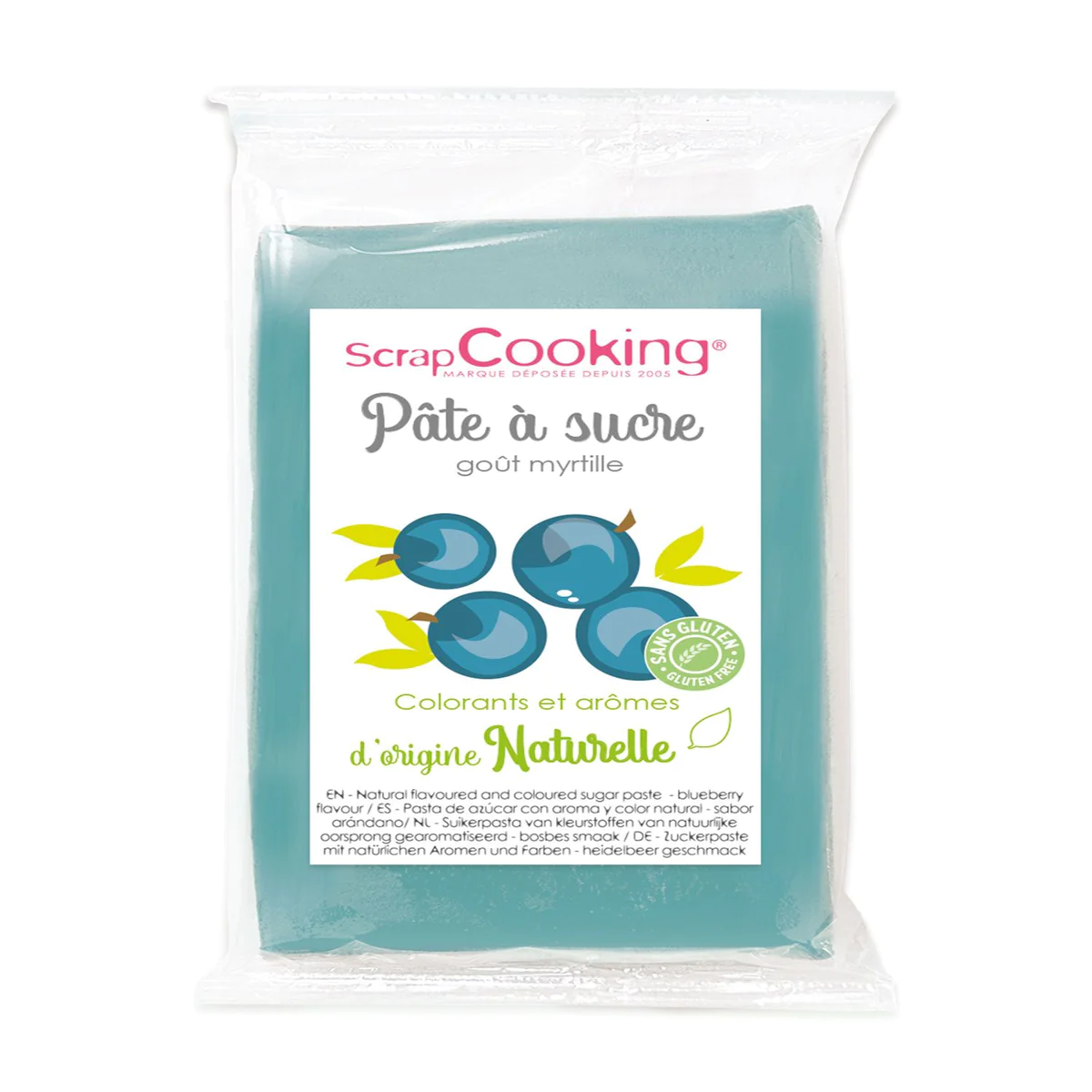 Pâte à sucre bleu 250 g sans gluten - arôme myrtille Scrapcooking