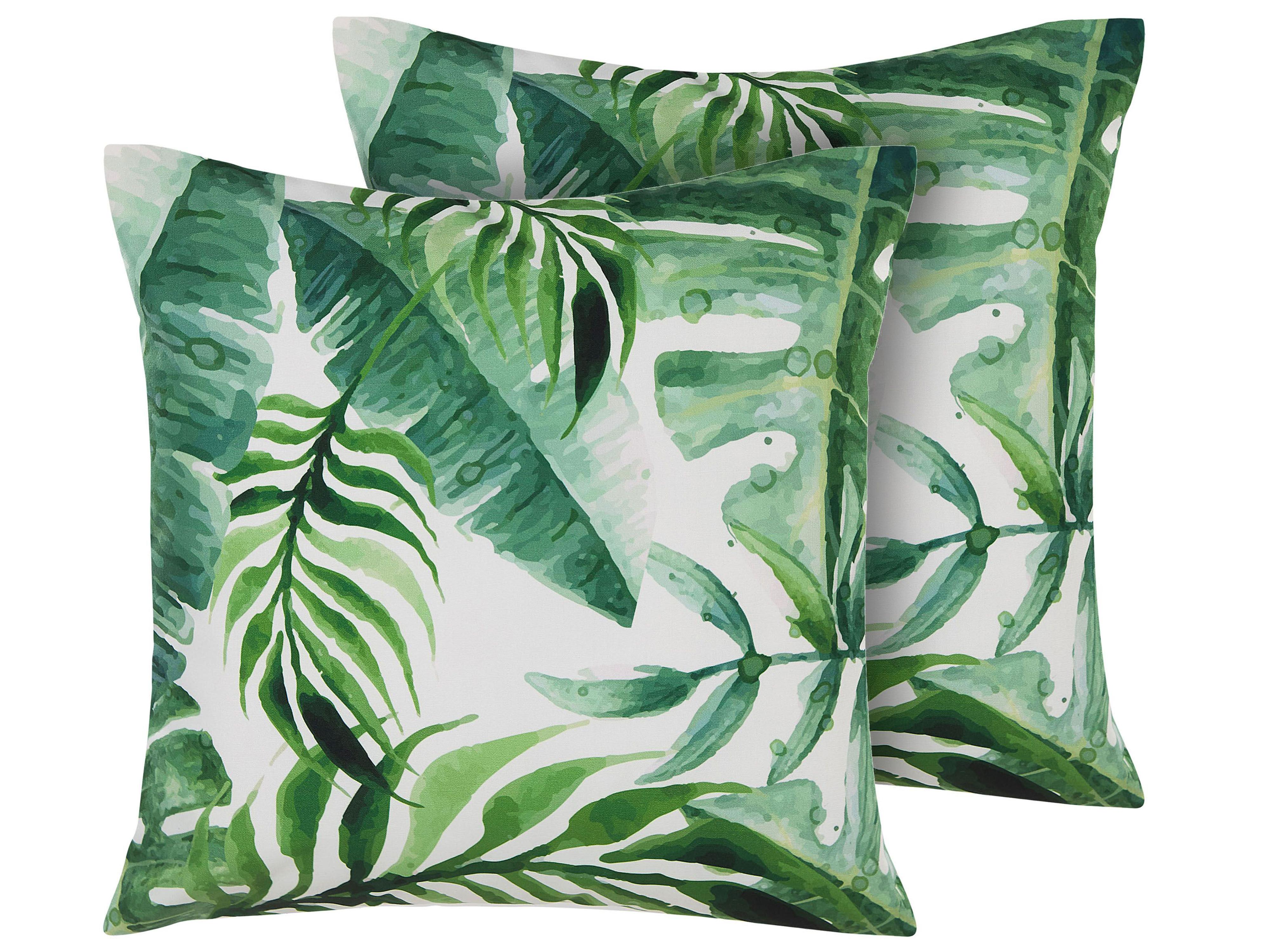 Set van 2 tuinkussens PAVELLI bladpatroon 45 x 45 cm Groen