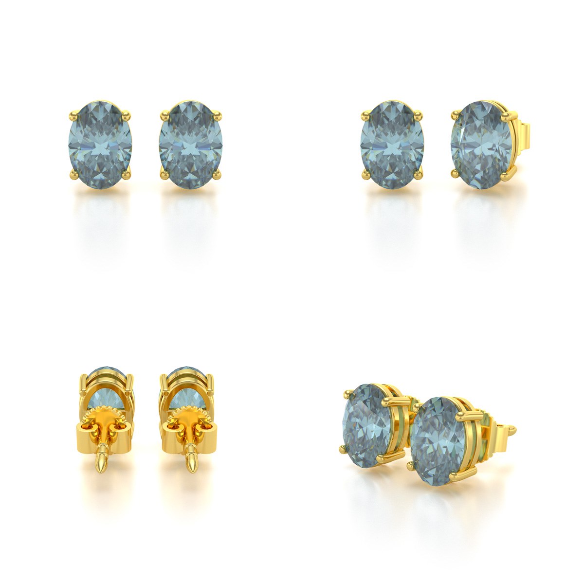 Boucles d'oreilles ADEN Or 585 Jaune et Aigue-Marine forme Ovale 1.6grs
