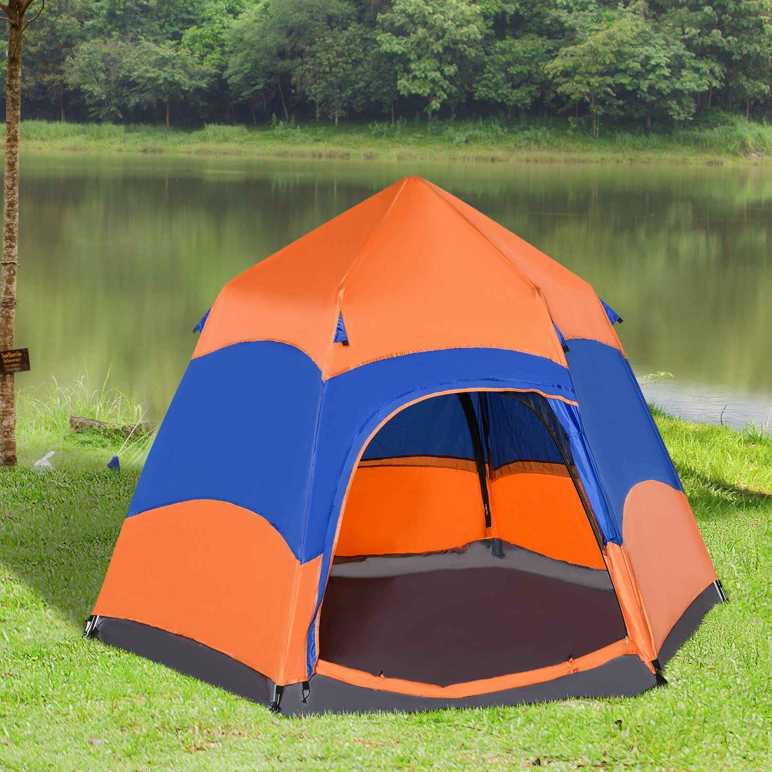 Outsunny Doppelwandzelt für 5–6 Personen orange, blau 280 x 280 x 170 cm (LxBxH)