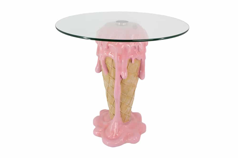 Einzigartiger Couchtisch ICE CREAM 50cm beige rosa runde Tischplatte Glas handmade