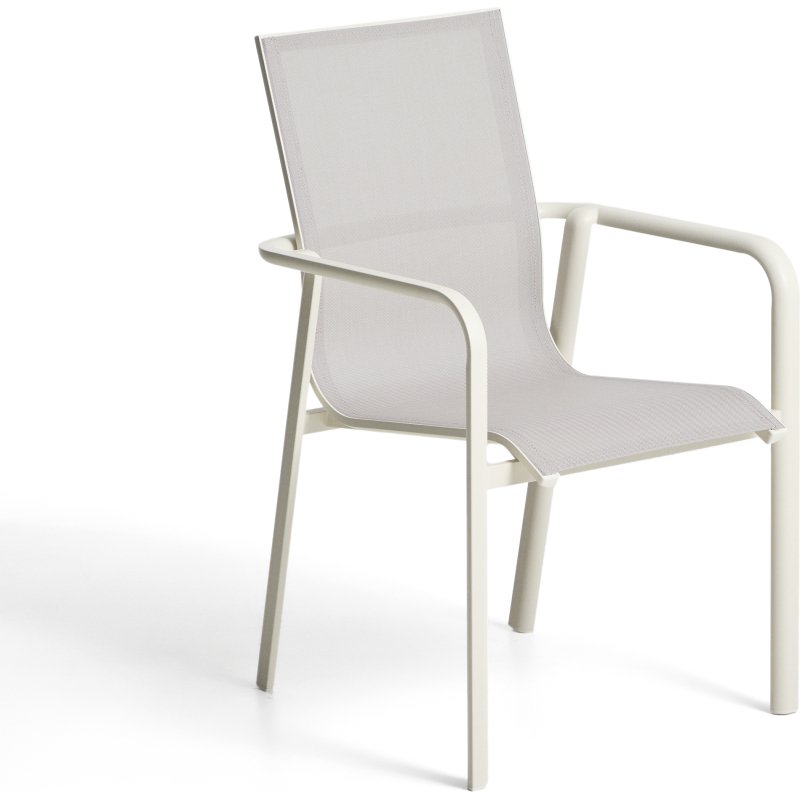 Chaise empilable d’extérieur Canea en textilène beige et aluminium écru