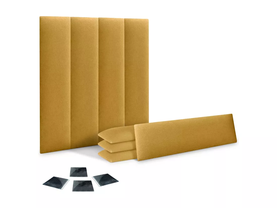 DHOME Lot de 8 Panneaux Rembourrés en Tissu Aqualine Autocollants pour Mur Acoustiques Absorbants Protection contre les Chocs (Moutarde, 60x20cm, x8)