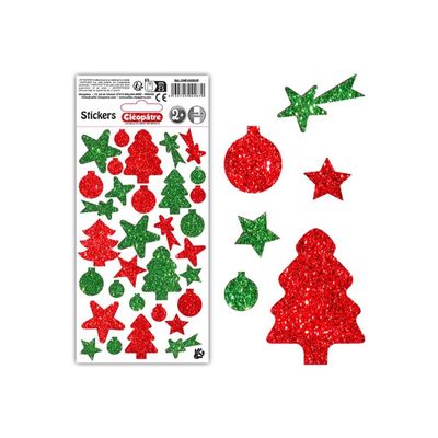 Cléopâtre - Jeu d'adhésifs de décoration - 32 pièces - noël - 10 - 40 mm - vert, rouge - non permanent