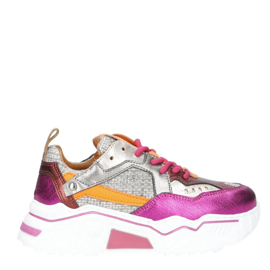 DWRS Plutoleren sneakers zilver/fuchsia