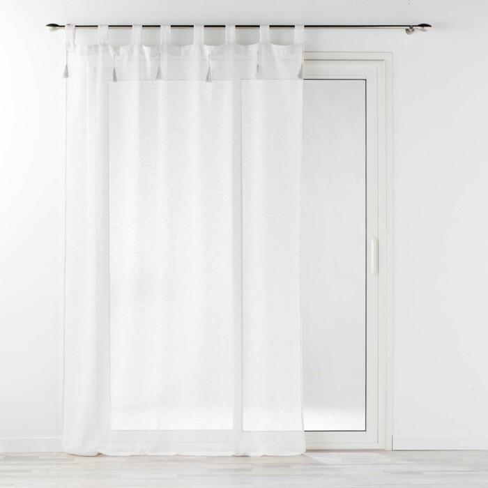PANNEAU PASSANTS ET POMPONS 140X240CM LIN TISSE DALILA BLANC