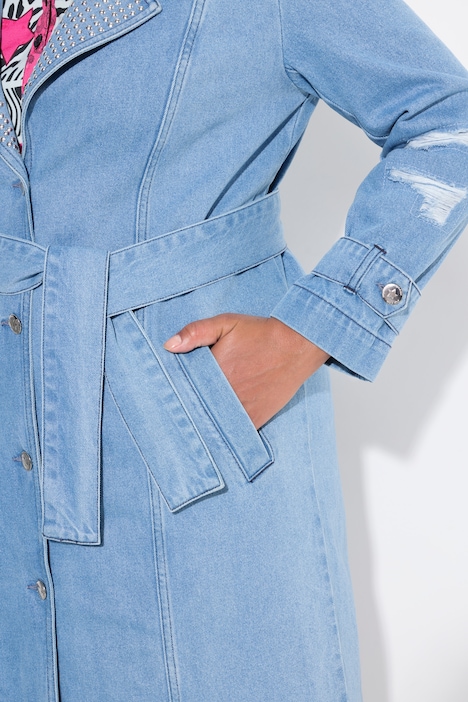 Jeans-Trenchcoat, oversized, Used-Look, Destroy-Effekten