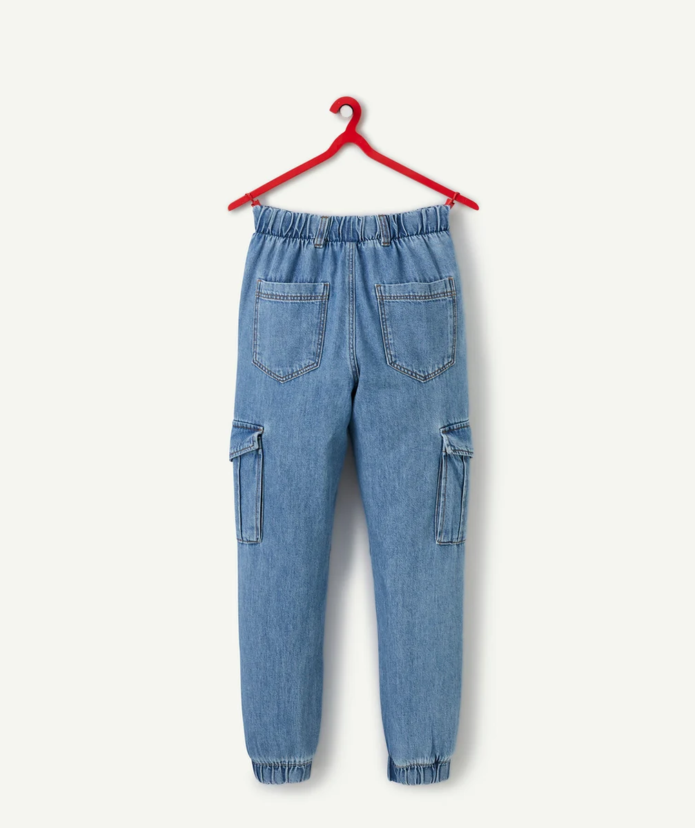 pantalon cargo garçon en denim bleu low impact