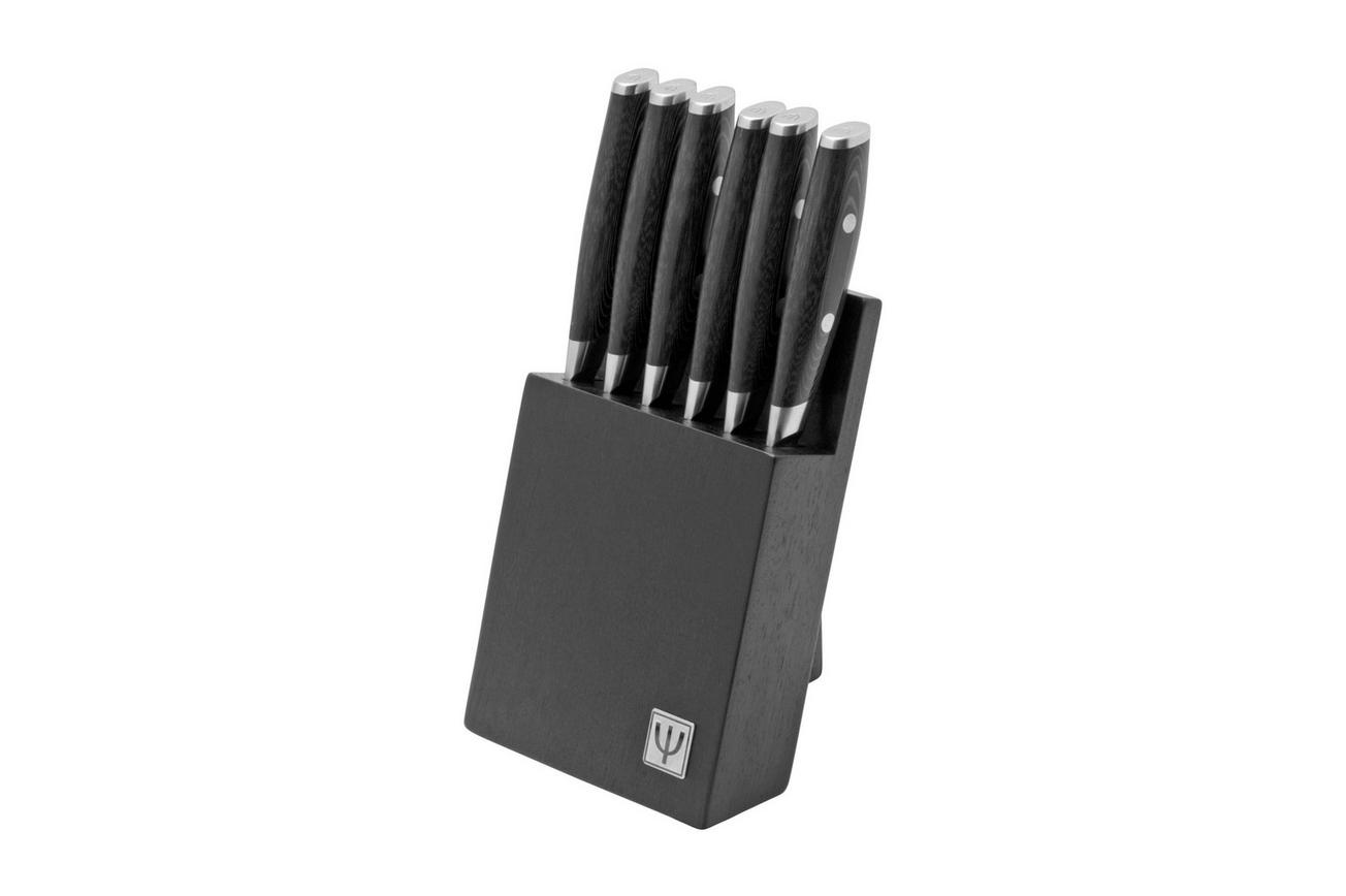 Yaxell Tsuchimon 36771 6-delige steakmessenset met messenblok, zwart