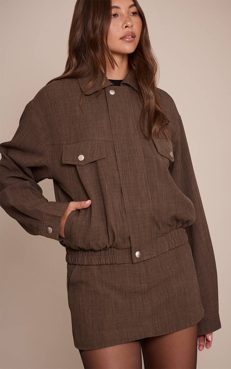 Taupe Veste Oversize Tissée Ajustée Avec Détails De Coutures