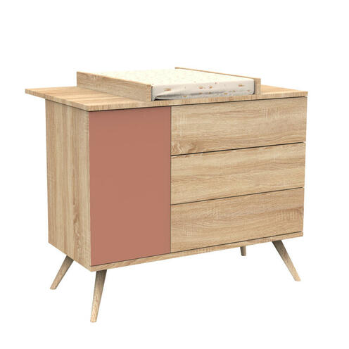 Commode à Langer 3 Tiroirs 1 Porte SEVENTIES Terracotta - SAUTHON
