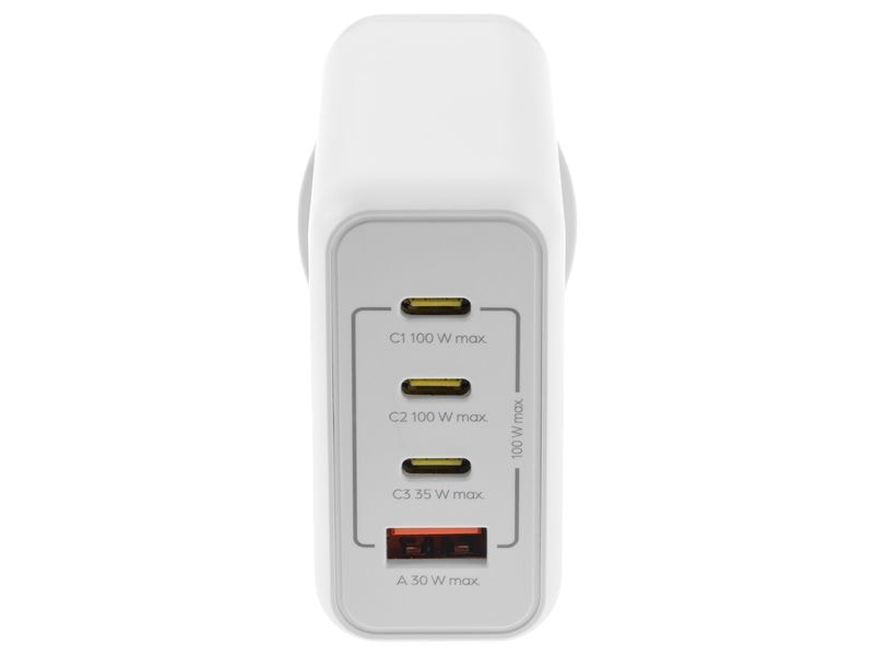 onit USB-Wandladegerät Quad 3C1A 100 W GaN Weiss Ladeadapter mit drei USB-C-Ports und einem USB-A-Port