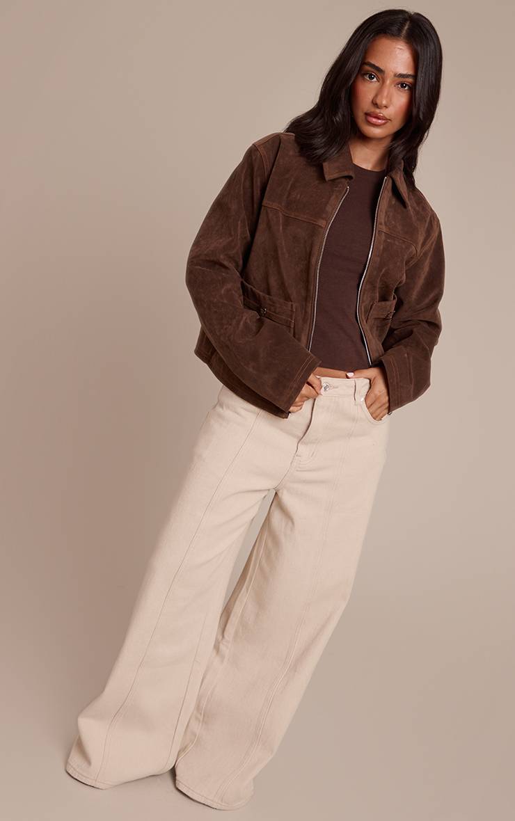 Chocolate Brown Veste En Synthétique À Détails De Poches Petite