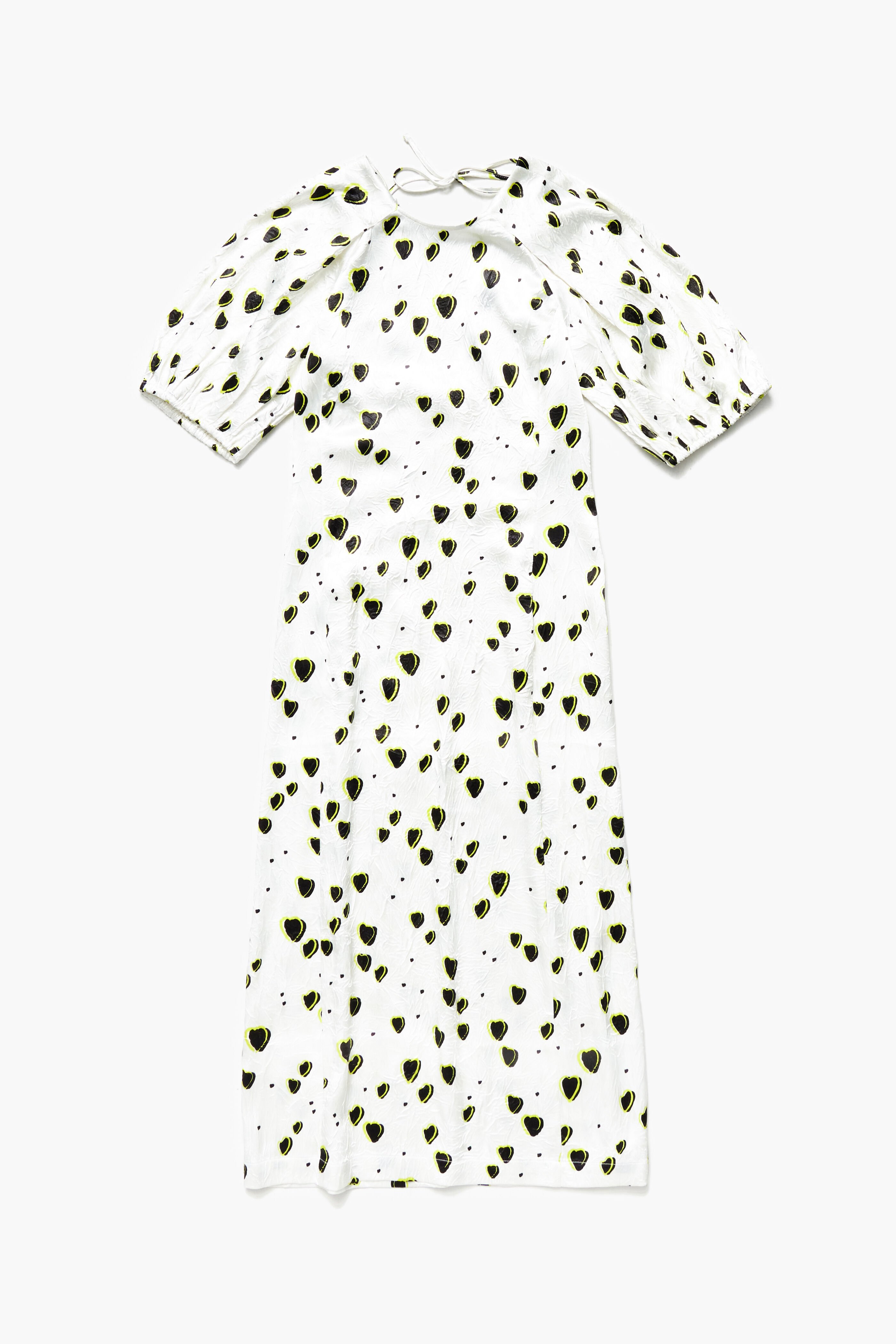 Vestido midi fluido com estampa de pequenos corações