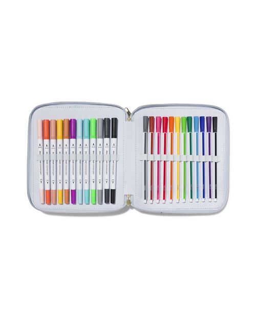 trousse remplie de 52 stylos et marqueurs 18x20x4.5