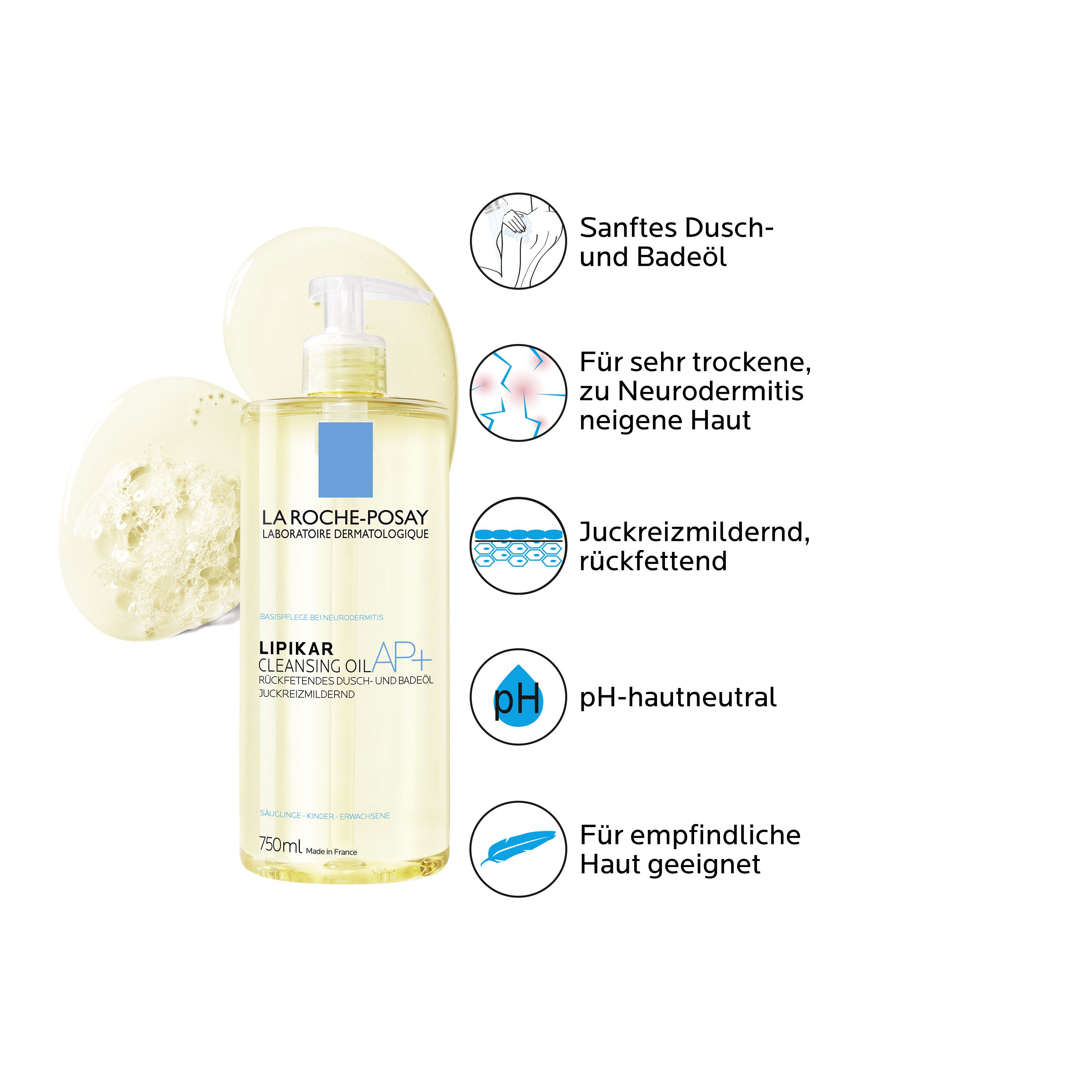 La Roche Posay Dusch- und Badeöl AP+ Rückfettendes Duschgel - Badeöl für juckende, trockene und empfindliche Haut