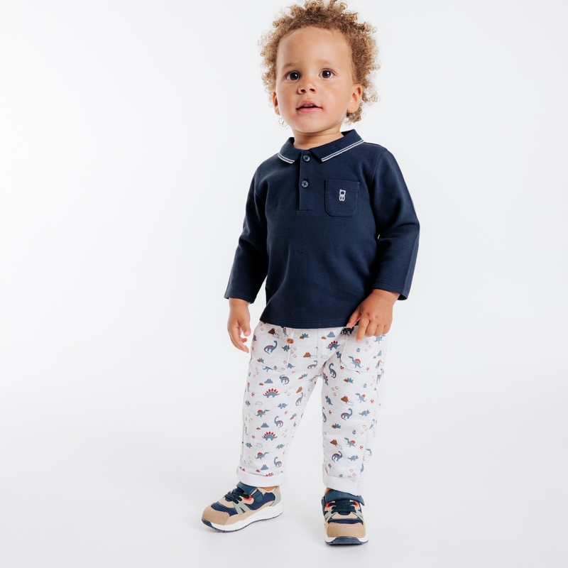 Polo piqué uni manches longues bleu bébé garçon