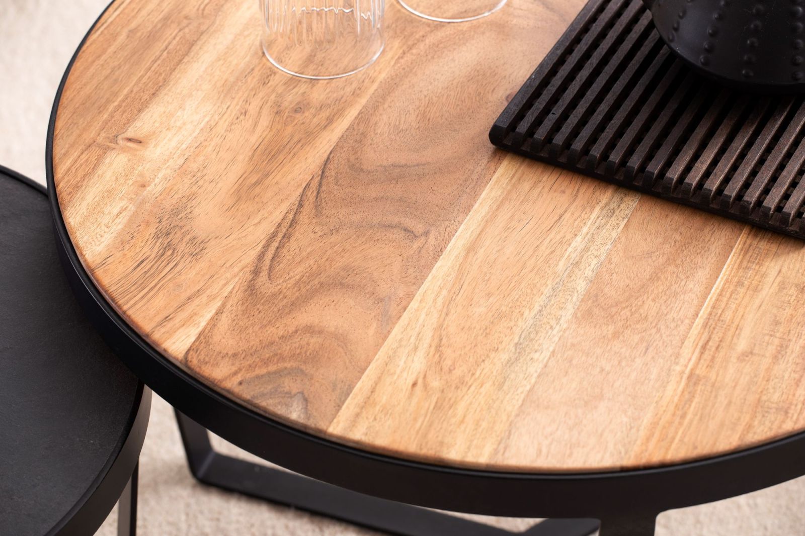 2er-Set Couchtisch - braun - anthrazit - Massivholz