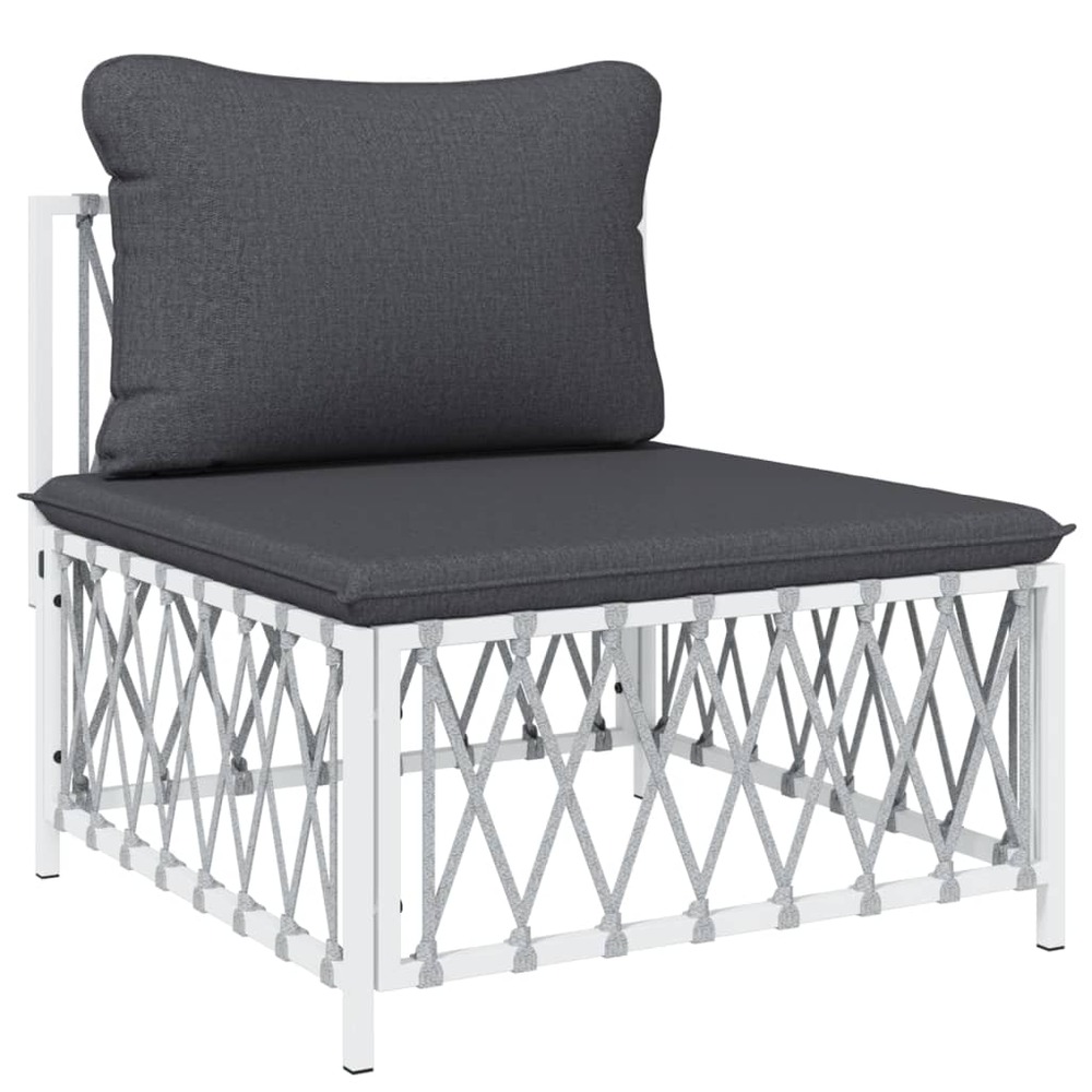 Salon de jardin meuble d'extérieur ensemble de mobilier 4 pièces avec coussins blanc acier