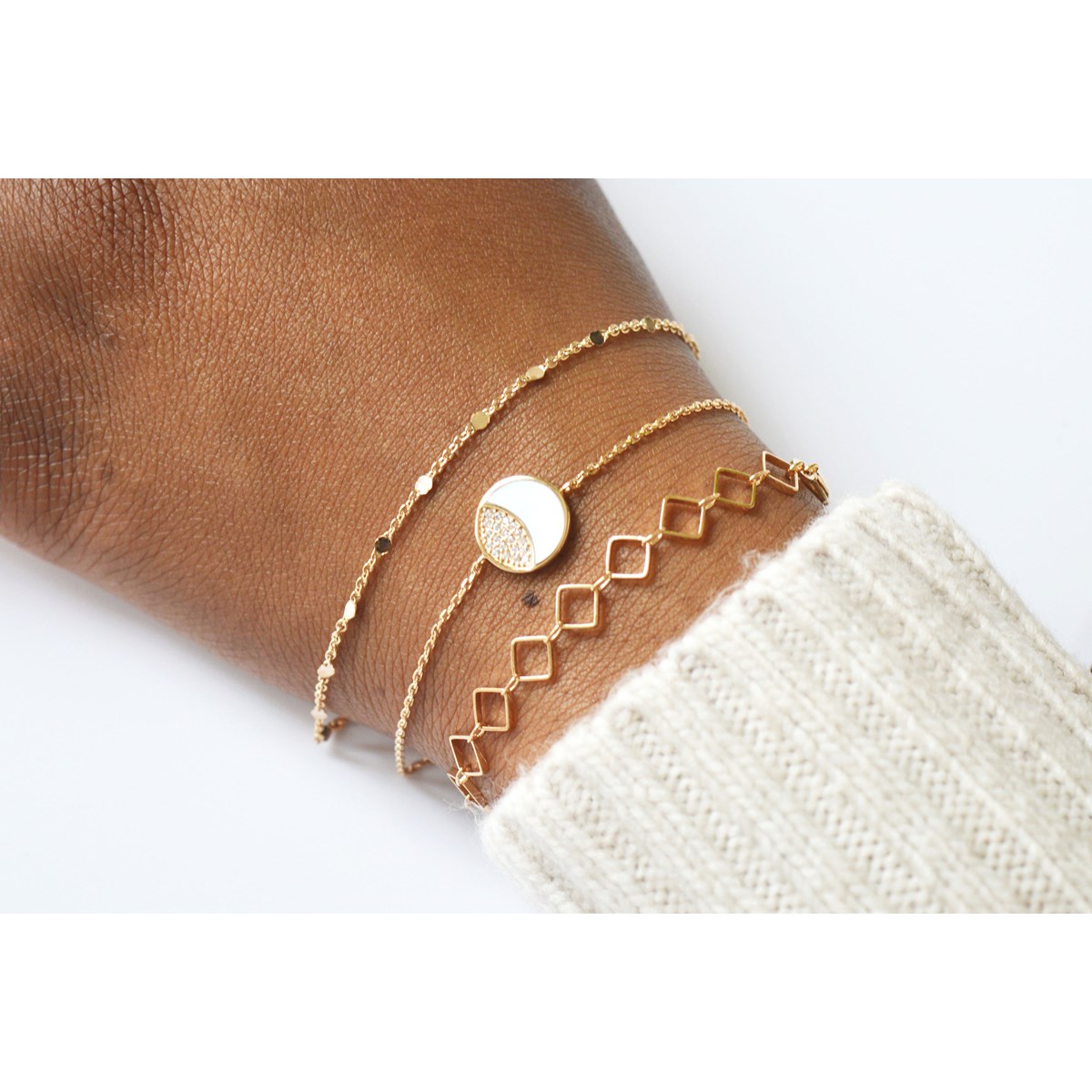 Bracelet chaîne fantaisie losanges -Plaqué or