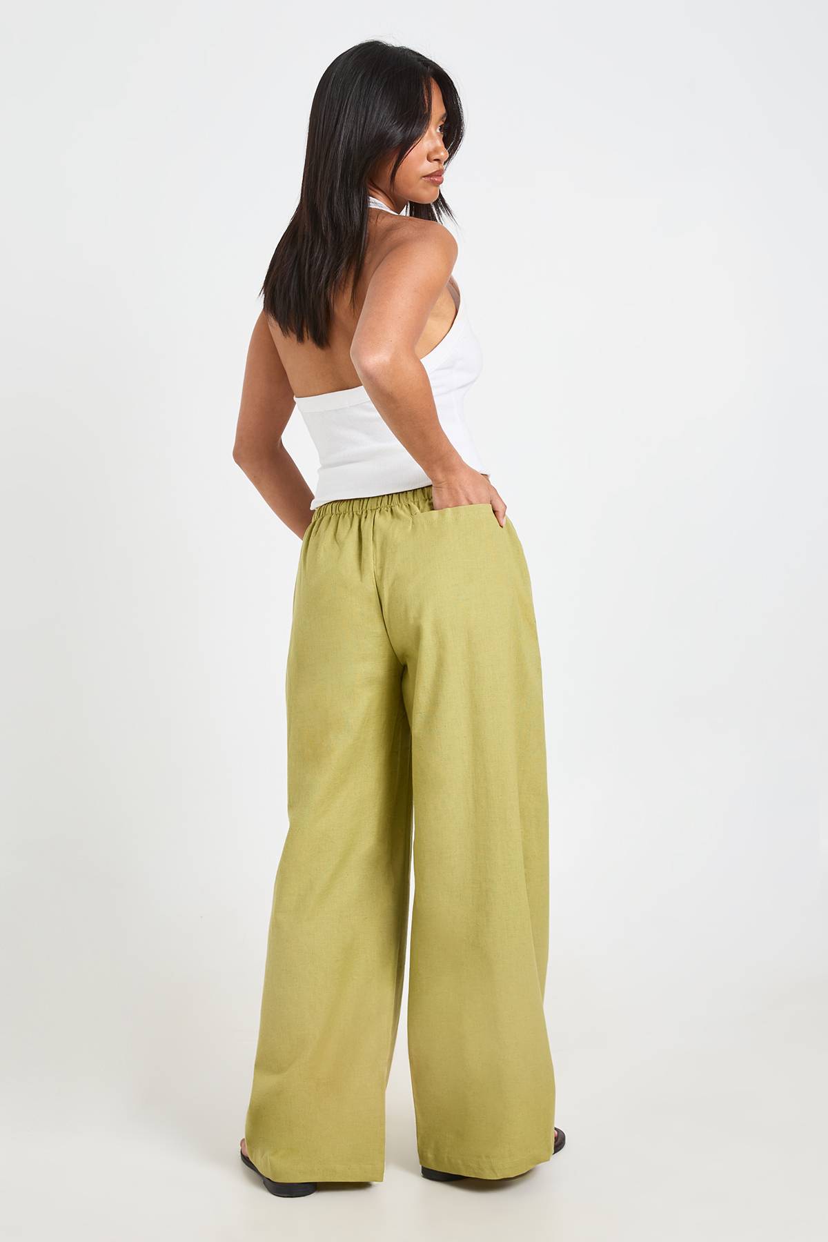 boohoo Pantalon Large Petite Aspect Lin