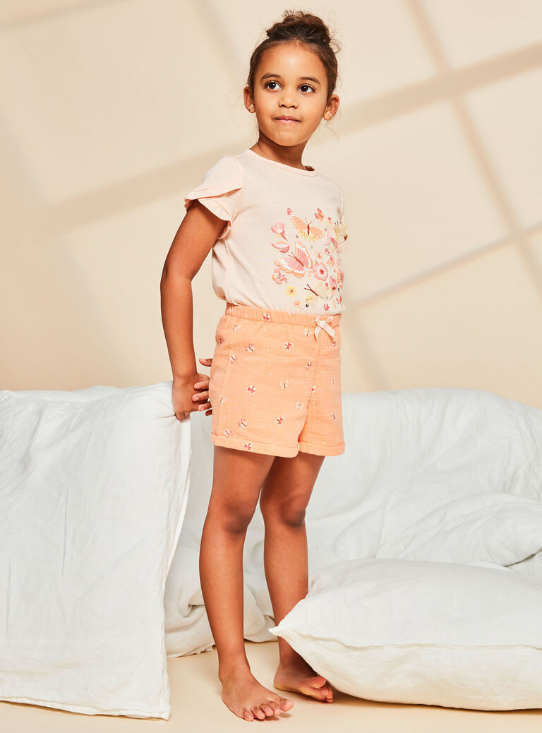 Pyjama abricot à motif et imprimé papillons