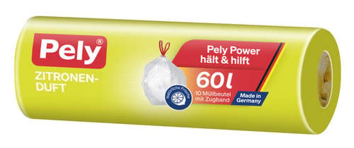 Pely® Zugband-Beutel Zitrone-Duft, 60 Liter, 10 Stück