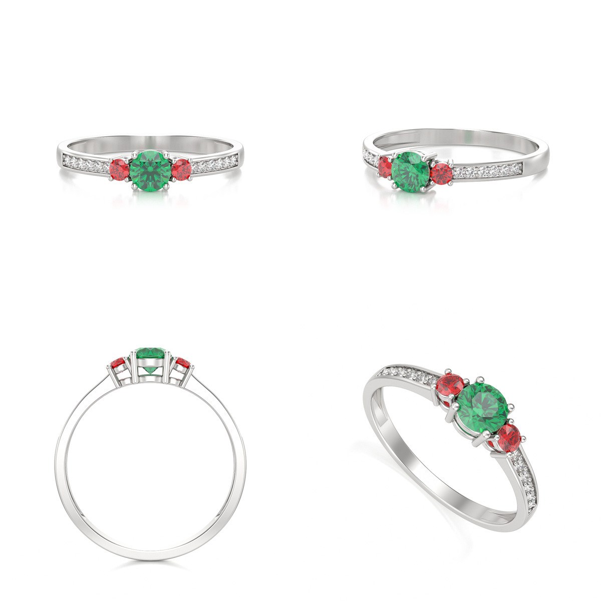 Bague ADEN Or 585 Blanc Emeraude Rubis et diamants 1.65grs