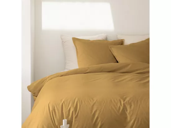 Como - Drap housse jaune curry en percale de coton - 140x190cm