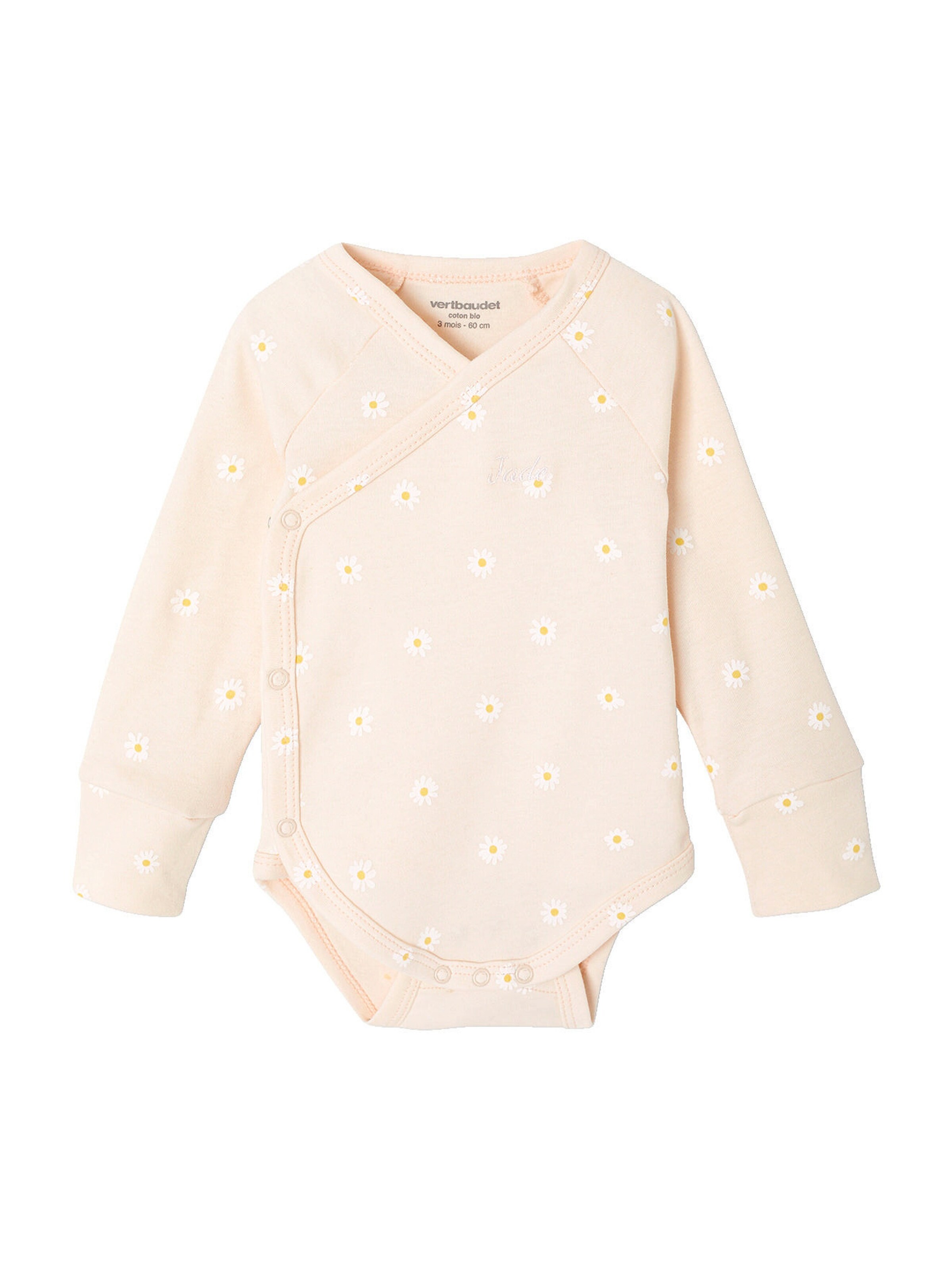Vertbaudet Bio-Kollektion: Mitwachsender Baby Wickelbody mit Gänseblümchen hellrosa