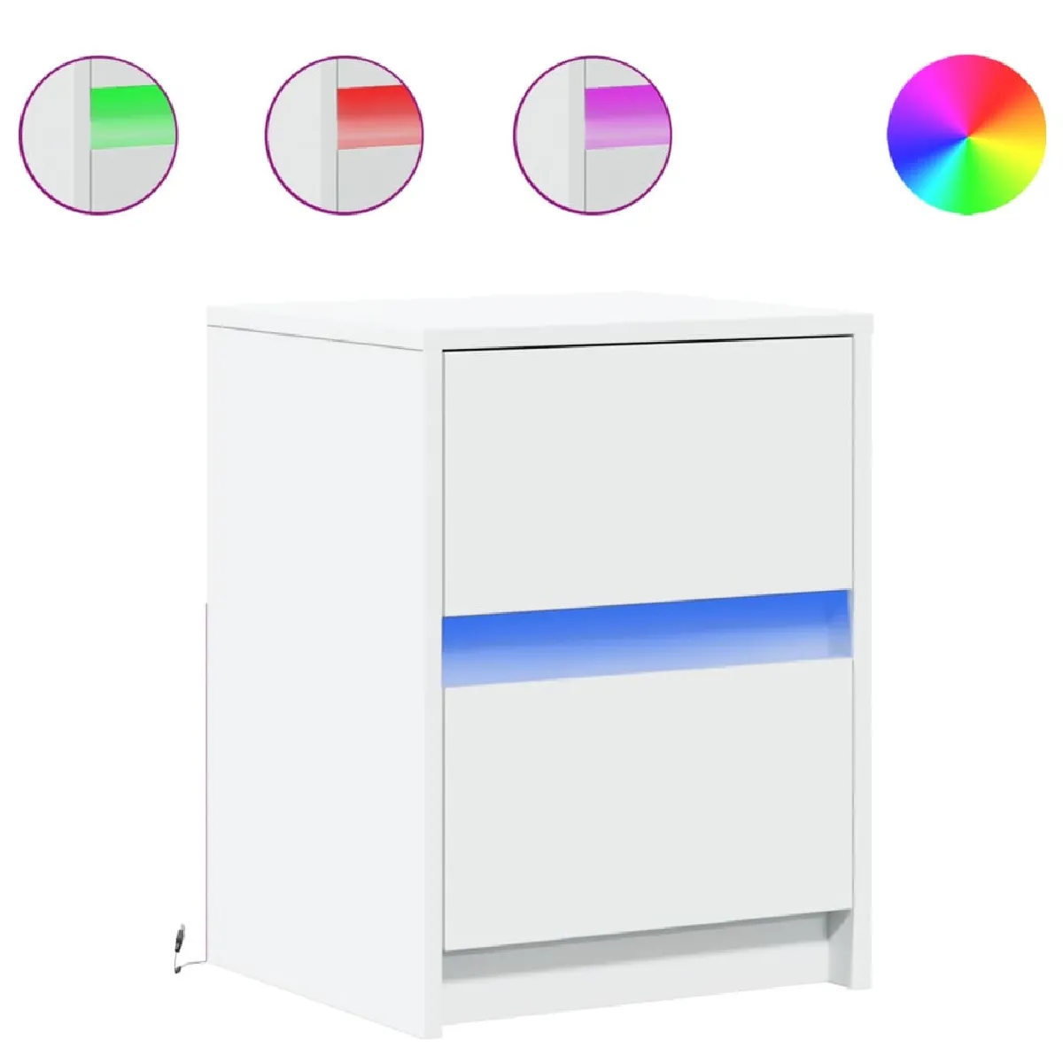 vidaXL Armoire de Chevet LED - Blanc Bois d'Ingénierie