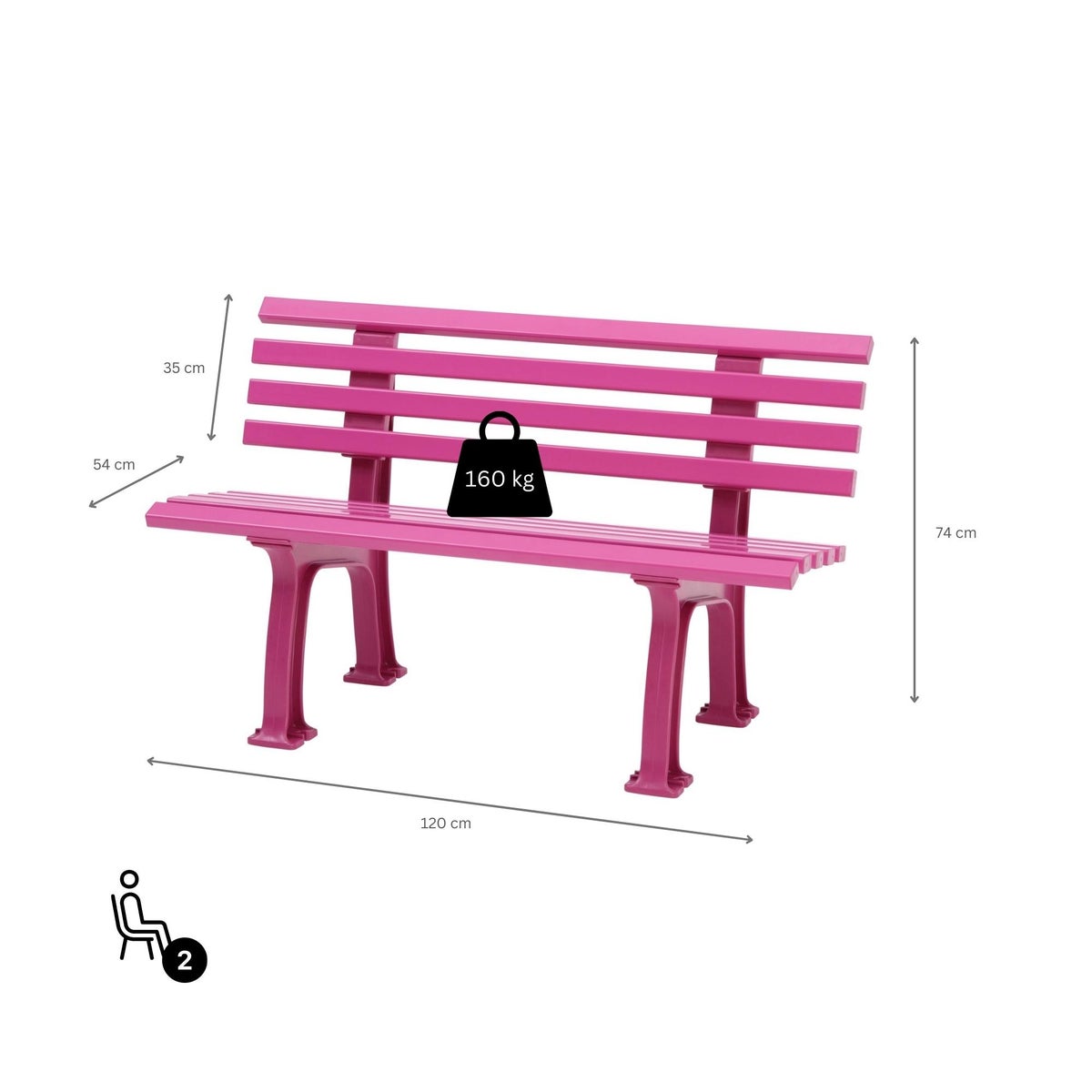 PROREGAL Antigua 2-zits tuinbank, lila, HxBxD 74 x 120 x 54 cm, weerbestendig en uv-bestendig kunststof, parkbank, zitting