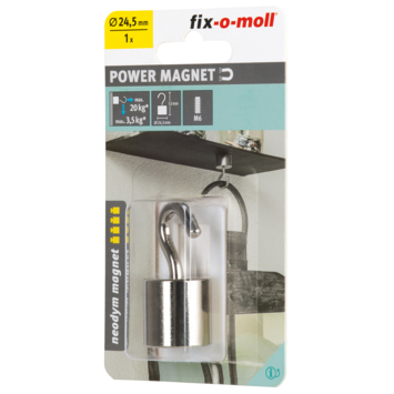 Magneet haak Neodymium zilver 24,5x52mm