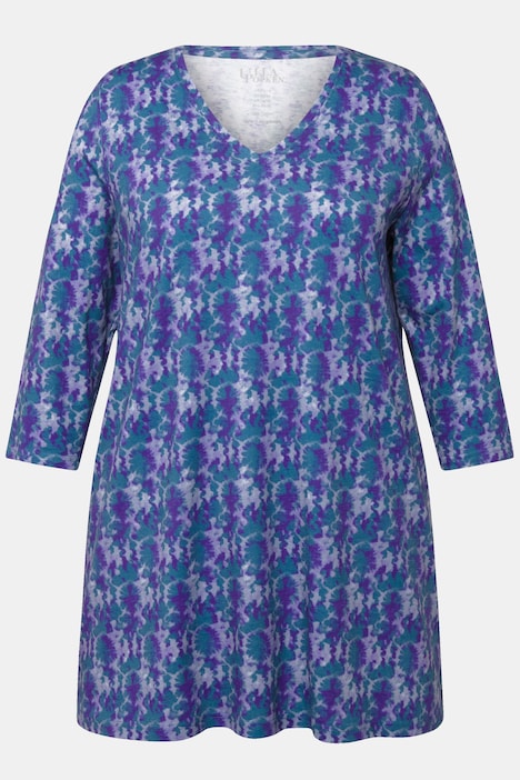 Longshirt, Batikmuster, A-Linie, V-Ausschnitt, 3/4-Arm