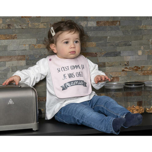 Bavoir Si c'est comme ça je vais chez Mamie Rose Pastel - BB&CO