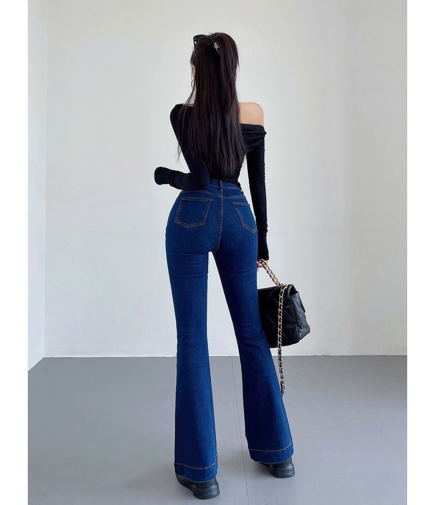 LIVIE - High Waist Washed Flared Jeans