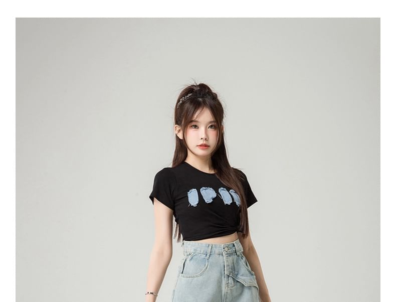Horrysonie - High Waist Washed Denim Shorts