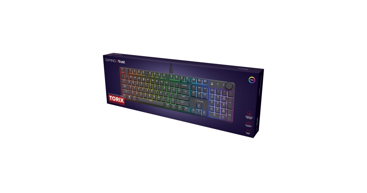 TrustGXT 866 Torix Hoogwaardig mechanisch gaming-toetsenbord, gaming toetsenbord  (Zwart, US lay-out, Huano Red, RGB)